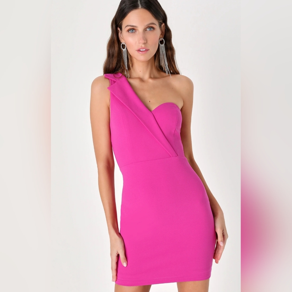 Lulu's‎ Phenomenal Flair Magenta One-Shoulder Bodycon Mini Dress Size Large